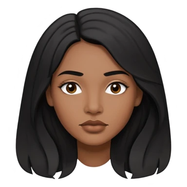Preserve these features: long, slightly wavy black hair parted to the side, black eyes and eyebrows, full lips, medium-dark (black-brown) skin tone.
The image is a digital vector illustration, with clean lines, flat colors, and stylized semi-realistic features, minimal shading, and a square format. sticker