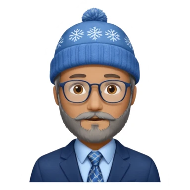Create a figure that reflects an experienced entrepenurr but who has professional and elegant clothing, blue winter cap, grey glasses, brown eyes and an unkempt beard  sticker
