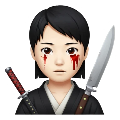 Korean murderer white skin with Asian eyes and holding knife with black straight hair sticker