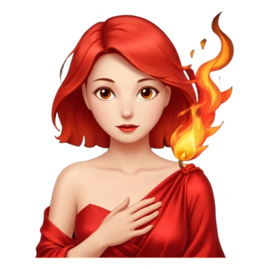 Woman slowly letting red silk fall from her shoulders, firelight flicker sticker
