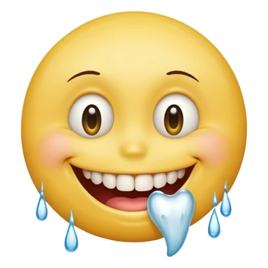 Yellow smiley face holding back tears with realistic watery eyes, and a big human tooth smile sticker