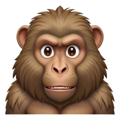 Cinematic Noble Baboon Portrait Emoji, Poised and regal, with a robust, muscular build and a richly textured Fur of earthy browns, deep-set soulful eyes with a mischievous glint, Simplified yet sharp and sophisticated features, highly detailed, glowing with a warm, dignified glow, high shine, intelligent and bold, stylized with an air of untamed urban majesty, focused and attentive, soft glowing outline, capturing the essence of a watchful and confident primate, so majestic it feels as though it could stride out of the screen with effortless authority! sticker
