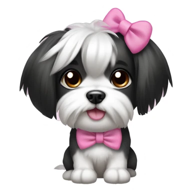 Girl dog shitzu with black and white hair with a side ponytail and a pink bow on her head with her hair sticking up sticker