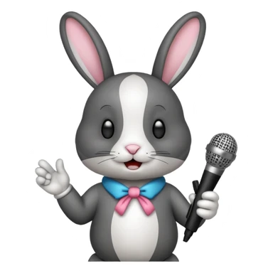 black and white bunnie singing , holding mic sticker