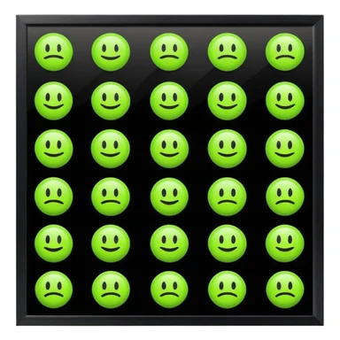 Redraw all icons perfectly centered in square dark gray frames, bright lime green symbols, glossy effect, sharp clean flat design, high contrast, uniform size, pixel-perfect alignment sticker
