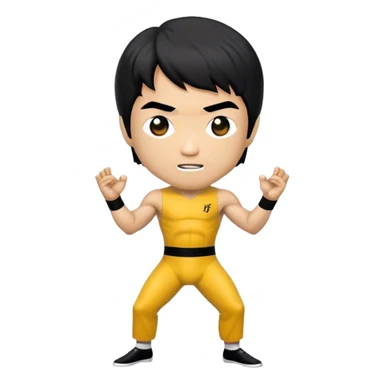 Cinematic Realistic Bruce Lee Pop Culture Emoji, featuring a dynamic portrayal of the legendary martial artist rendered with crisp detail and energetic lighting. sticker