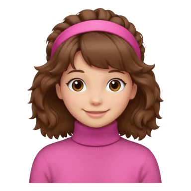 brown fluffy haired girl with pink turtleneck sweater and hair band sticker