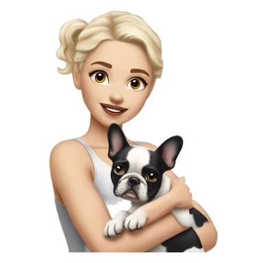 light-skinned and fair-haired dancer with a French bulldog merle puppy sticker