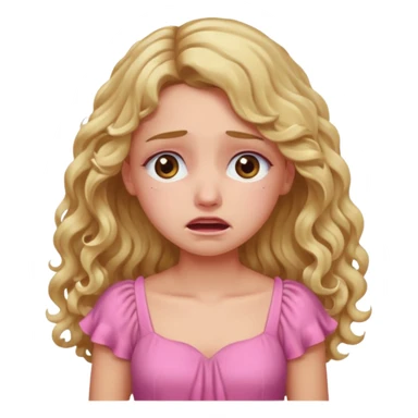 the girl is that criying she has brown eyes and blond long hair curly pink dress  sticker