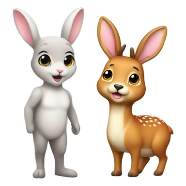 Bunny and deer as friends in cute sticker
