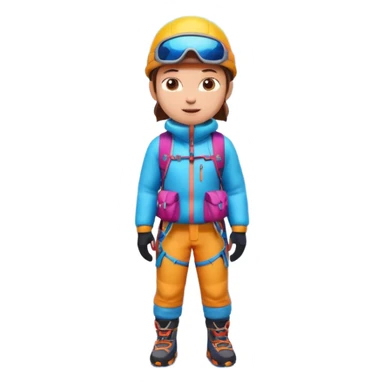A 3D cartoon mountaineer standing on a snowy Everest-like summit with a flag, wearing colorful climbing gear, soft lighting, Memoji-style.negative : Flag sticker