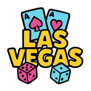 the word LASVEGAS in a casino theme, with playing cards and dice integrated sticker