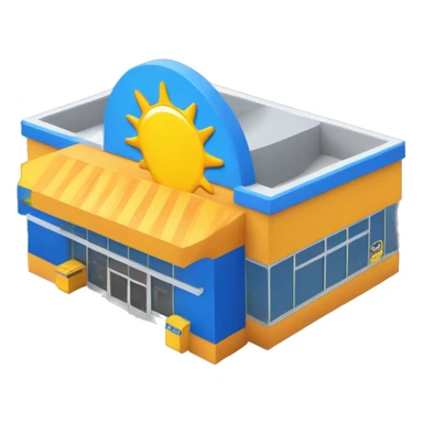 “Walmart store with a simple, recognizable design, featuring the iconic sunburst logo, blue and yellow color scheme, and storefront details that convey a large retail environment.” sticker