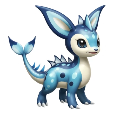 Black and white smooth glossy soft hot spotted Meloetta-Dialga-Orca-Vaporeon-Pokémon-Fakémon-fusion-hybrid-creature (full body), 4-legged,  sticker