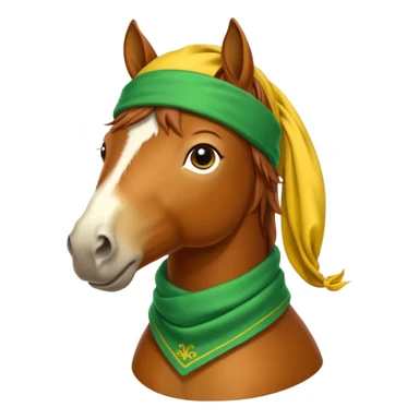 a fabulous funny winter horse in a green bandana hat with a yellow scarf sticker