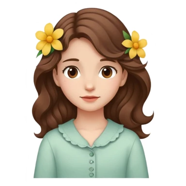 A girl with wavy hair, a flower tucked behind her ear, and a gentle expression. sticker