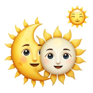 a really bright  big sun and a small moon who shines because of it. the sun is bigger and the moon bright too sticker