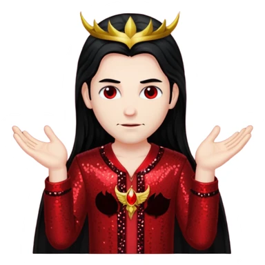 Lucifer from The Bible with long black hair, dark red sequin outfit sticker