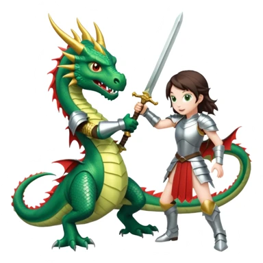 a girl in armor sword fighting a dragon sticker