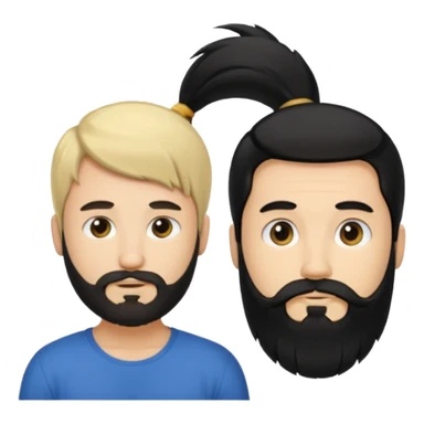 Man with long black hair tied in a tail and beard with a young blond short-haired without a beard sticker