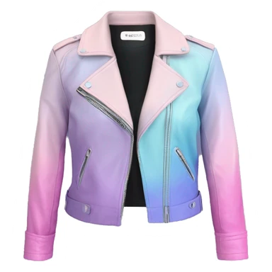 Realistic isolated side view of a pastel pink,pastel blue,and pastel purple ombre bolero fashion leather jacket with rolled sleeves. sticker