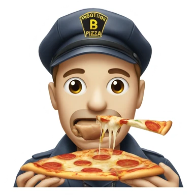 face eating pizza with prohibition sign on top sticker