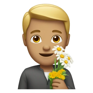 White man giving flowers sticker