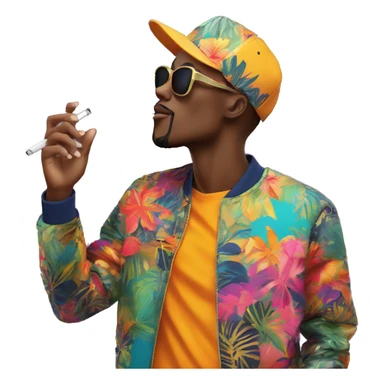 Person vaping wearing a colourful vibrant tropical patchwork of intricate vintage patterns, vape sticker