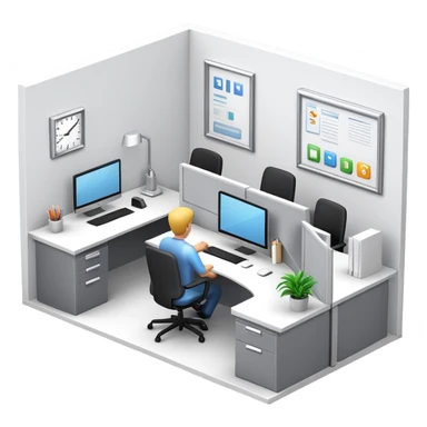 generate realistic detailed office with humans inside in 3d style sticker