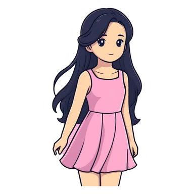 Girl with dark long hair, pink dress sticker