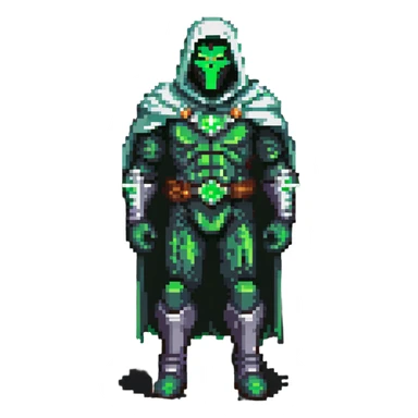 Doctor Doom standing with bright green eyes glowing through mask, full body sticker