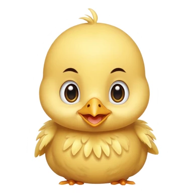 Cute baby chick named Lex, smiling with big shiny eyes, soft yellow feathers, round head, very adorable emoji style sticker