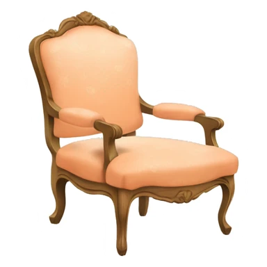 Vintage French chair with peach, curly fur on the seat and a vintage peach and white floral on the top in a natural wood frame sticker