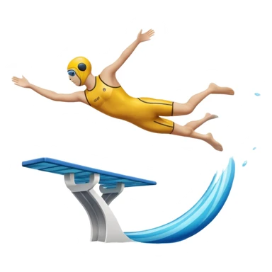 An icon showing a diver captured mid-air in a graceful pose above a pool, with a diving board behind and water below. Splash trails and motion lines emphasize precision and elegance. Transparent background highlights the beauty and focus of competitive diving. sticker