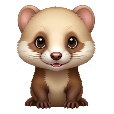 Cinematic Cute sable ferret Portrait Emoji, Head tilted playfully, with an elongated, flexible body and a characteristically curious expression, featuring a short, pointed snout, bright, sparkling eyes, and soft fur in warm brown and cream tones, Simplified yet irresistibly adorable features, highly detailed, glowing with a warm, friendly glow, high shine, affectionate and lively, stylized with a touch of whimsical mischief, soft glowing outline, capturing the essence of a fun-loving and mischievous sable ferret that feels like it could scamper straight into your heart! sticker
