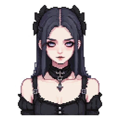 gothic femboy with wide shoulders, small chest, dark clothes and makeup sticker