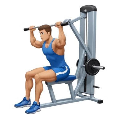 side-view bodybuilder in blue shorts seated weighted calf-raise machine on his tip toes sticker
