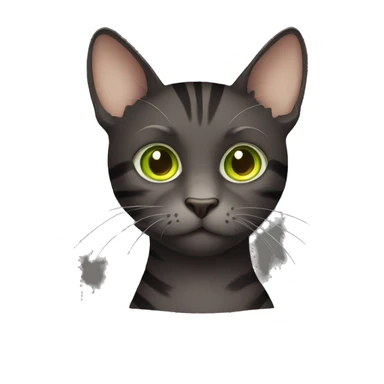 dark brown sitten cat with dark grey and light grey stripes with yellowish green eyes  sticker