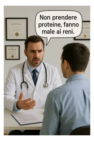 dottore che dice al paziente di non prendere proteine perchè fanno male ai reni in italiano sticker