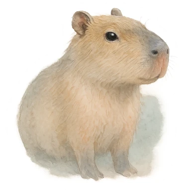 realistic photo of a cute capybara looking to the side, soft-edged, light watercolor effect sticker