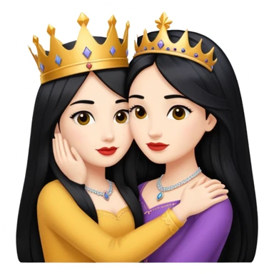 Two queens with long black hair hugging. sticker