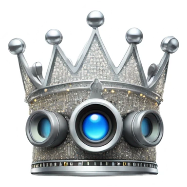 A regal crown made of microphones, cameras, and headline elements, glowing in platinum with dynamic accents, symbolizing five years of unparalleled loyalty sticker