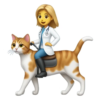 Female veterinarian riding a tabby cat sticker