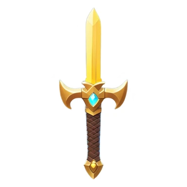 Clash of Clans aesthetic: Cinematic Playful Pixel 3D Sword Portrait Emoji, rendered in a 3D vector-style similar to standard emojis with minimal shading and bold, simplified shapes. A compact, distinct form with signature details, softly glowing with a pixelated adventure charm. Simplified yet unmistakably iconic, highly detailed and consistent, glowing with a soft radiance and high shine. Stylized with a touch of classic pixel-art charm and a soft glowing outline, capturing the essence of a beloved gaming relic with a friendly, playful manner! sticker
