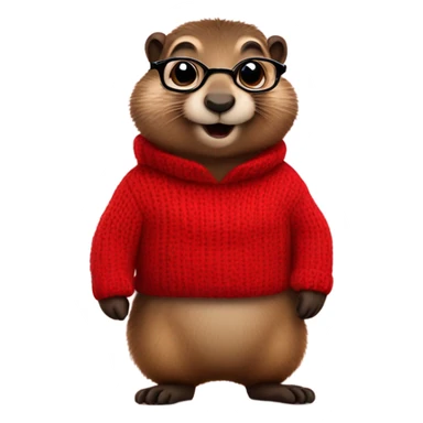 winking cute groundhog in a fully red sweater and glasses full body shown sticker