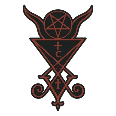 Lucifer's emblem, elegant sigil with occult symbols, intricate and mystical, black and red color scheme sticker