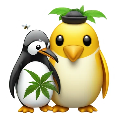 Penguin and bee with marijuana leaf sticker