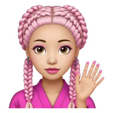 Une chinoise en Corée-du-Sud avec des faux ongles roses et des faux cils et des tresses africaines sticker