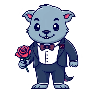 Beast from Beauty and the Beast with human mouth holding the enchanted rose, elegant formal outfit sticker