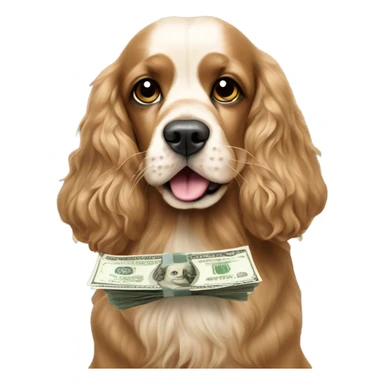 cocker spaniel holding money in mouth sticker